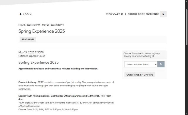 Boston Ballet checkout page showing Boston Ballet promo code box | Screenshot taken by SimplyCodes community member on May 6, 2025