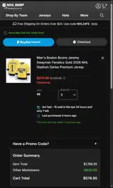 NHL50FREE coupon verification screenshot