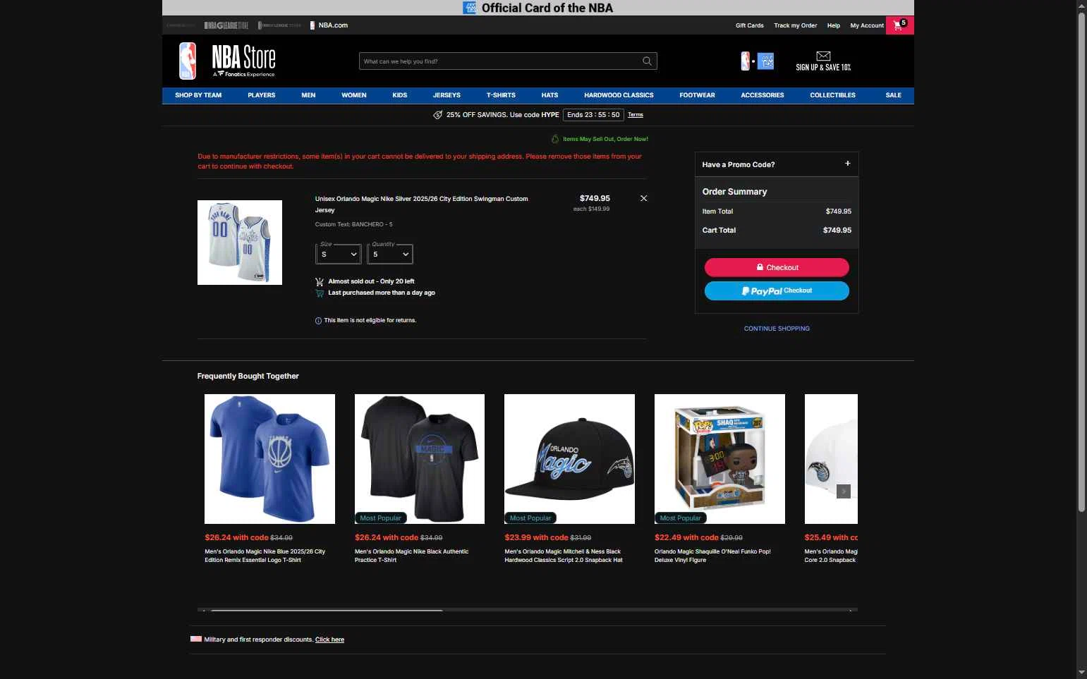 Boston Celtics checkout page showing Boston Celtics promo code box | Screenshot taken by SimplyCodes community member on Feb 25, 2026