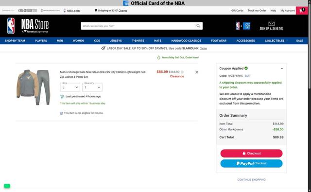 Boston Celtics checkout page showing Boston Celtics promo code box | Screenshot taken by SimplyCodes community member on Aug 30, 2025