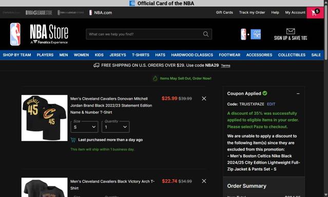 Boston Celtics checkout page showing Boston Celtics promo code box | Screenshot taken by SimplyCodes community member on Sep 26, 2025