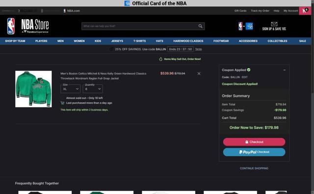 Boston Celtics checkout page showing Boston Celtics promo code box | Screenshot taken by SimplyCodes community member on Sep 9, 2025