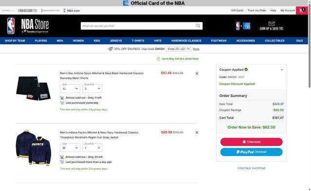 Boston Celtics checkout page showing Boston Celtics promo code box | Screenshot taken by SimplyCodes community member on Sep 3, 2025