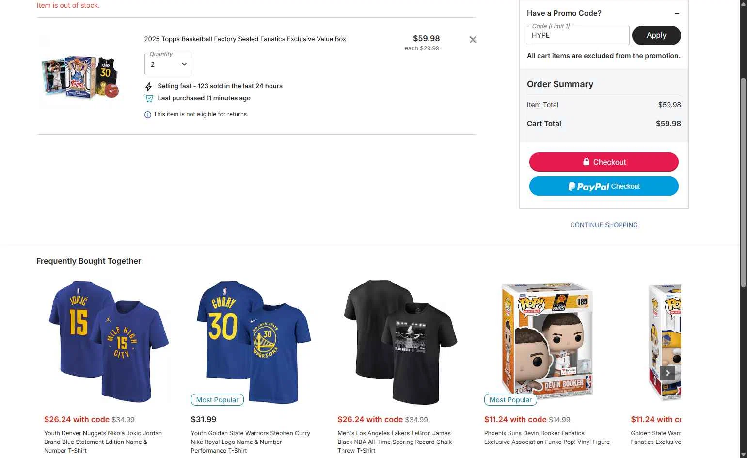 Boston Celtics checkout page showing Boston Celtics promo code box | Screenshot taken by SimplyCodes community member on Jan 15, 2026