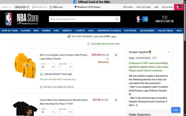 Boston Celtics checkout page showing Boston Celtics promo code box | Screenshot taken by SimplyCodes community member on Sep 24, 2025