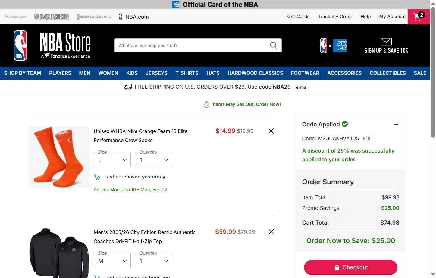 Boston Celtics checkout page showing Boston Celtics promo code box | Screenshot taken by SimplyCodes community member on Jan 3, 2026
