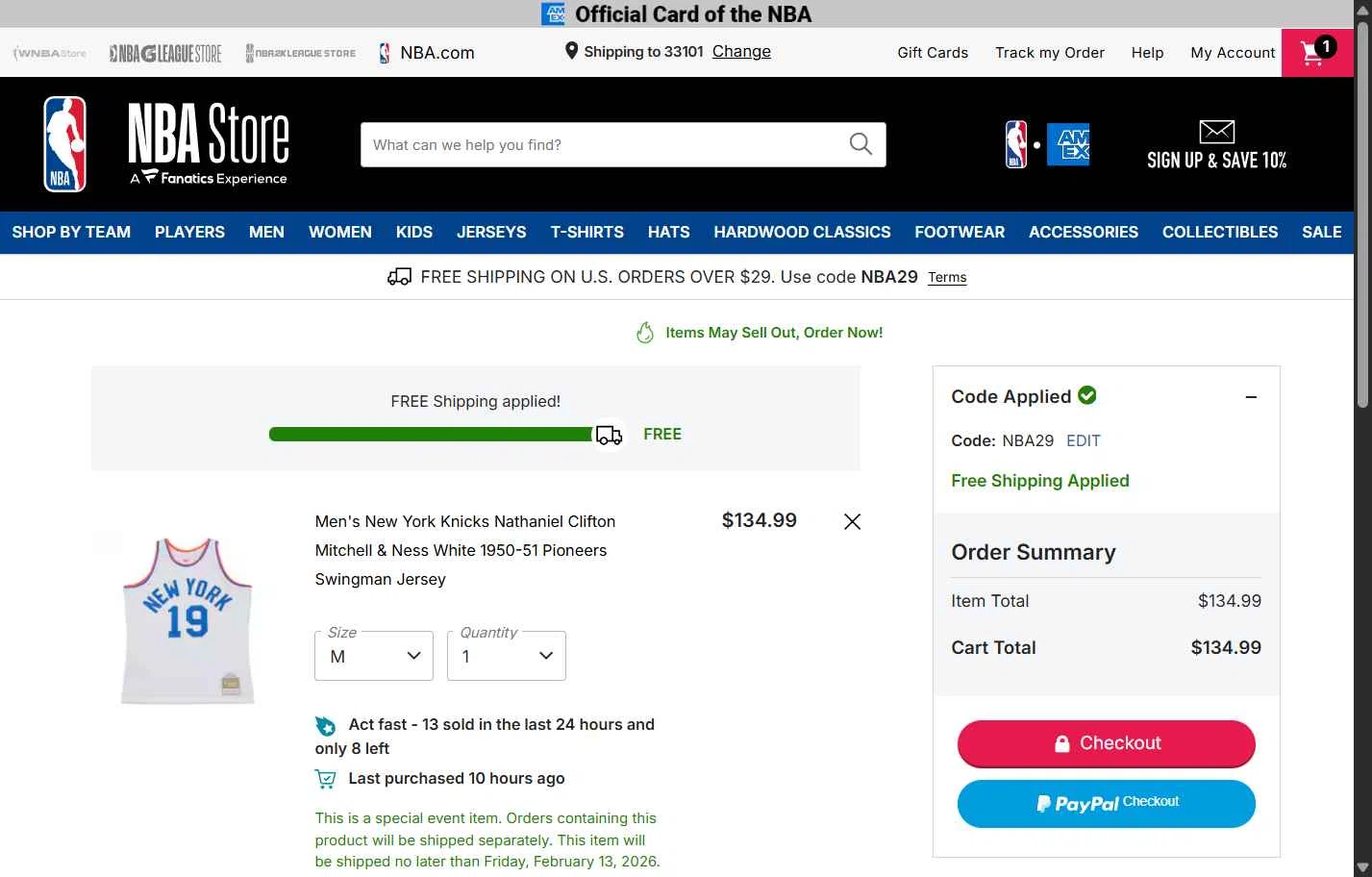Boston Celtics checkout page showing Boston Celtics promo code box | Screenshot taken by SimplyCodes community member on Feb 3, 2026