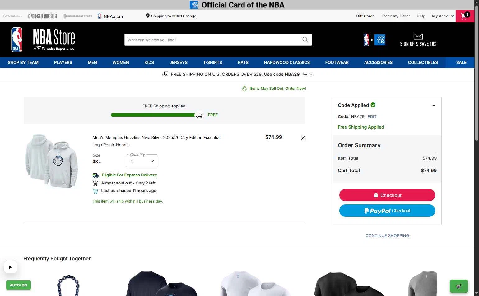 Boston Celtics checkout page showing Boston Celtics promo code box | Screenshot taken by SimplyCodes community member on Jan 12, 2026