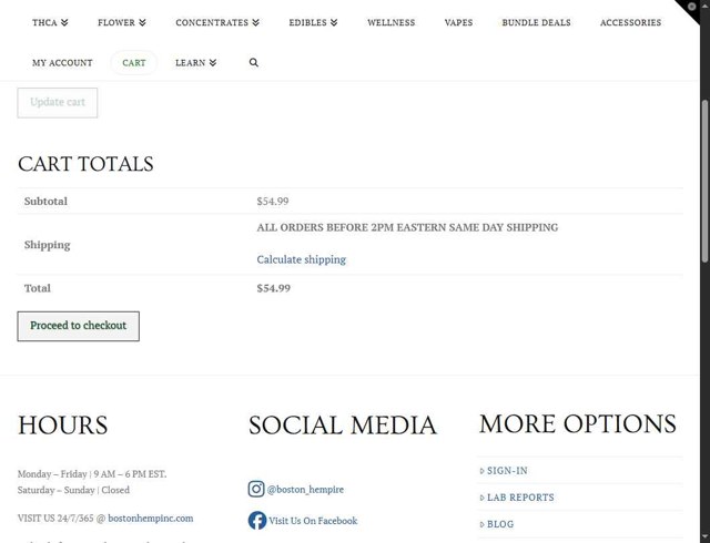 Boston Hemp checkout page showing Boston Hemp coupon code box | Screenshot taken by SimplyCodes community member on Sep 6, 2025