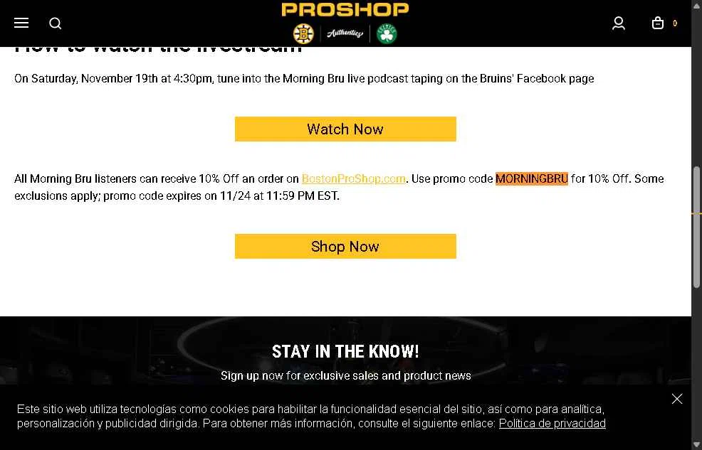 Boston ProShop checkout page showing Boston ProShop coupon code box | Screenshot taken by SimplyCodes community member on Oct 9, 2025