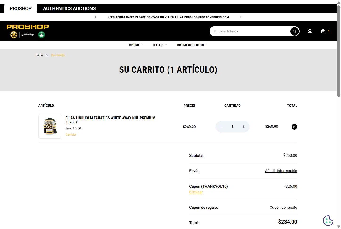 Boston ProShop checkout page showing Boston ProShop coupon code box | Screenshot taken by SimplyCodes community member on Aug 24, 2025