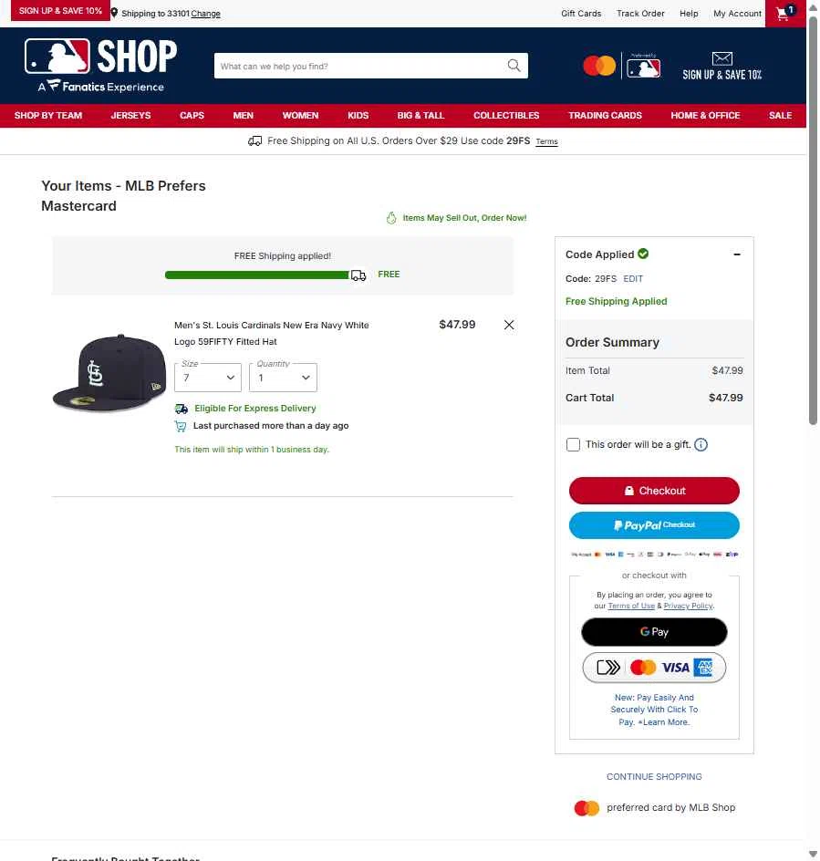 Boston Red Sox checkout page showing Boston Red Sox promo code box | Screenshot taken by SimplyCodes community member on Jan 13, 2026