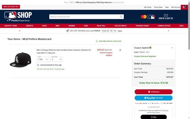 Boston Red Sox checkout page showing Boston Red Sox promo code box | Screenshot taken by SimplyCodes community member on Oct 3, 2025