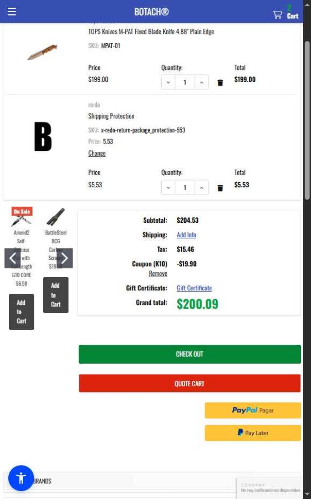Botach checkout page showing Botach coupon code box | Screenshot taken by SimplyCodes community member on Jul 31, 2025