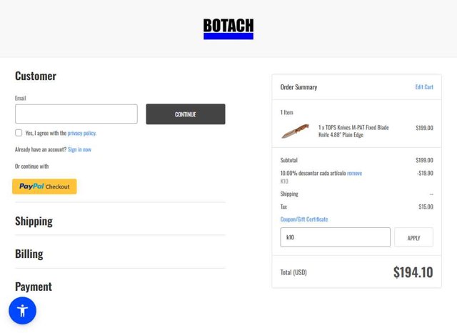 Botach checkout page showing Botach coupon code box | Screenshot taken by SimplyCodes community member on Aug 23, 2025