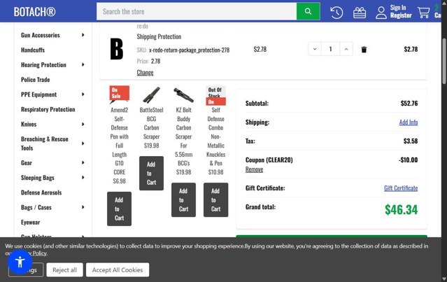 Botach checkout page showing Botach coupon code box | Screenshot taken by SimplyCodes community member on Aug 5, 2025