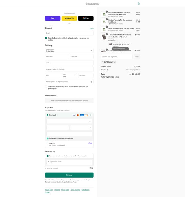 Botanical Interests checkout page showing Botanical Interests promo code box | Screenshot taken by SimplyCodes community member on Sep 5, 2025
