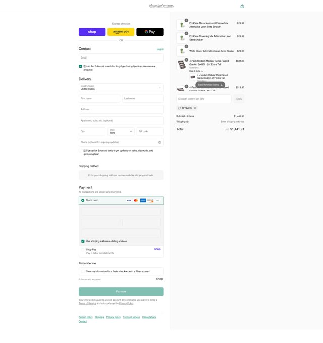 Botanical Interests checkout page showing Botanical Interests promo code box | Screenshot taken by SimplyCodes community member on Sep 5, 2025
