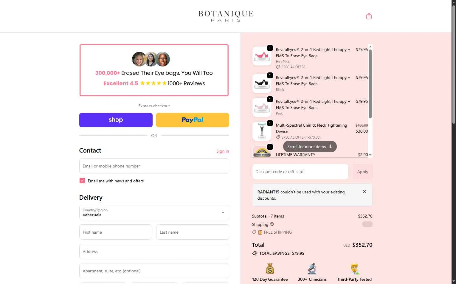 Botanique Paris checkout page showing Botanique Paris discount code box | Screenshot taken by SimplyCodes community member on Feb 19, 2026