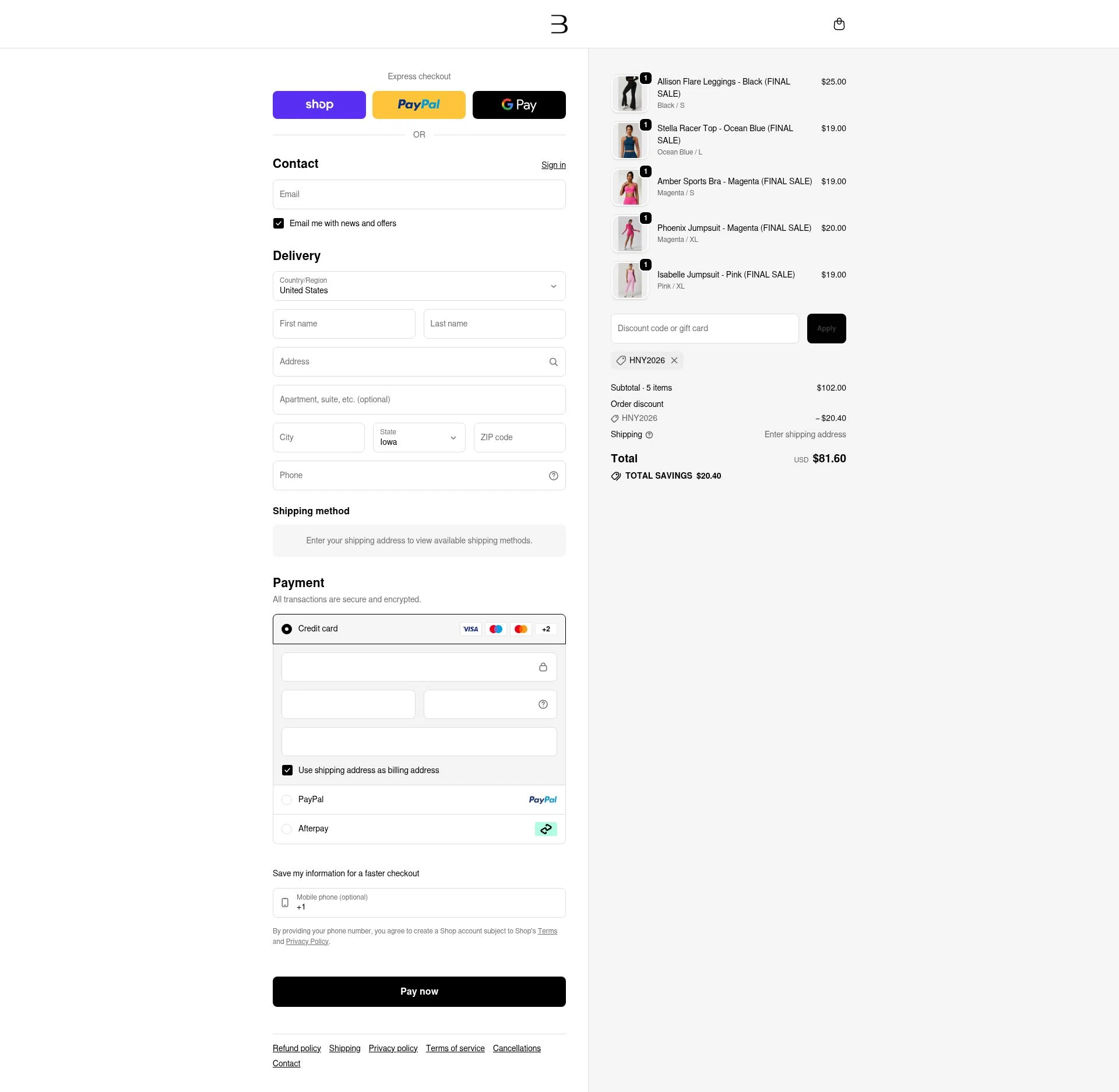 BOTA Official checkout page showing BOTA Official discount code box | Screenshot taken by SimplyCodes community member on Jan 31, 2026