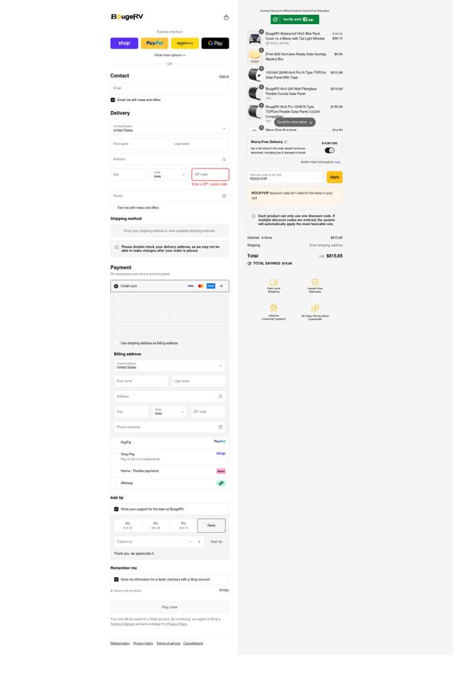 BougeRV checkout page showing BougeRV discount code box | Screenshot taken by SimplyCodes community member on Sep 14, 2025