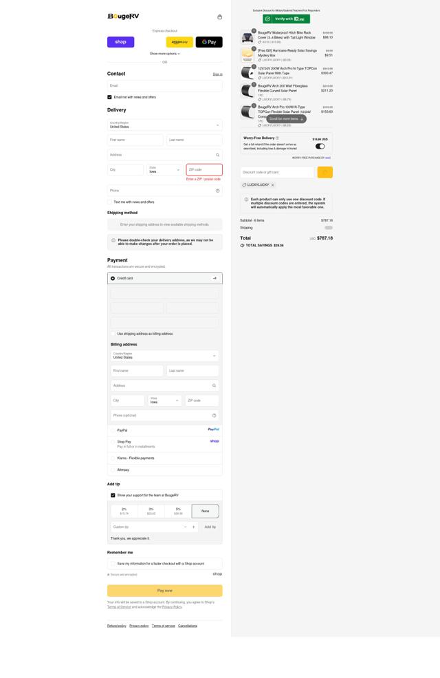 BougeRV checkout page showing BougeRV discount code box | Screenshot taken by SimplyCodes community member on Sep 14, 2025