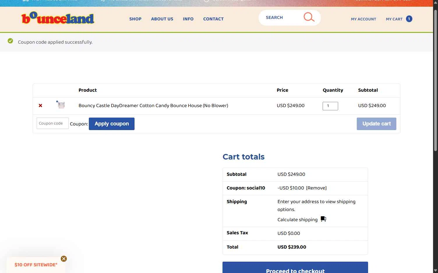 Bounceland checkout page showing Bounceland coupon code box | Screenshot taken by SimplyCodes community member on Jan 27, 2026
