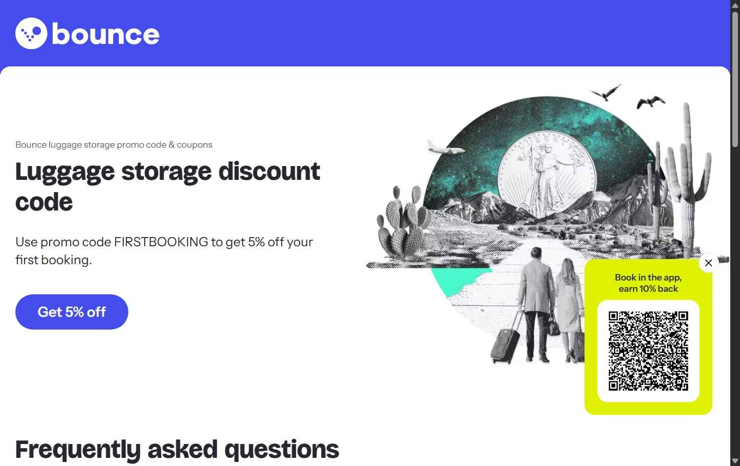Bounce Luggage Storage checkout page showing Bounce Luggage Storage promo code box | Screenshot taken by SimplyCodes community member on Nov 27, 2025