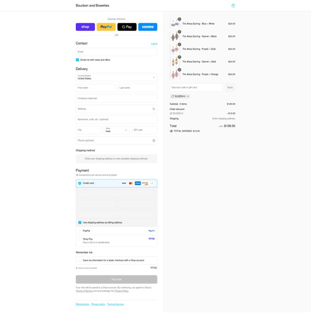 Bourbon and Boweties checkout page showing Bourbon and Boweties promo code box | Screenshot taken by SimplyCodes community member on Sep 4, 2025
