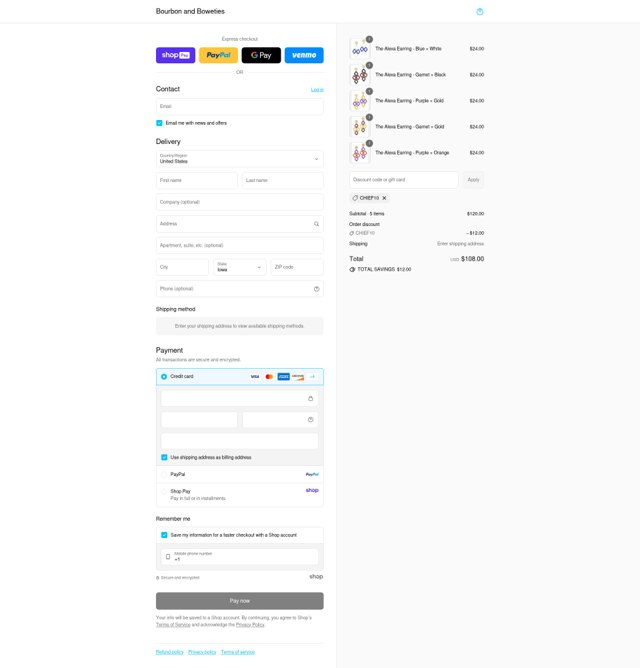 Bourbon and Boweties checkout page showing Bourbon and Boweties promo code box | Screenshot taken by SimplyCodes community member on Aug 27, 2025