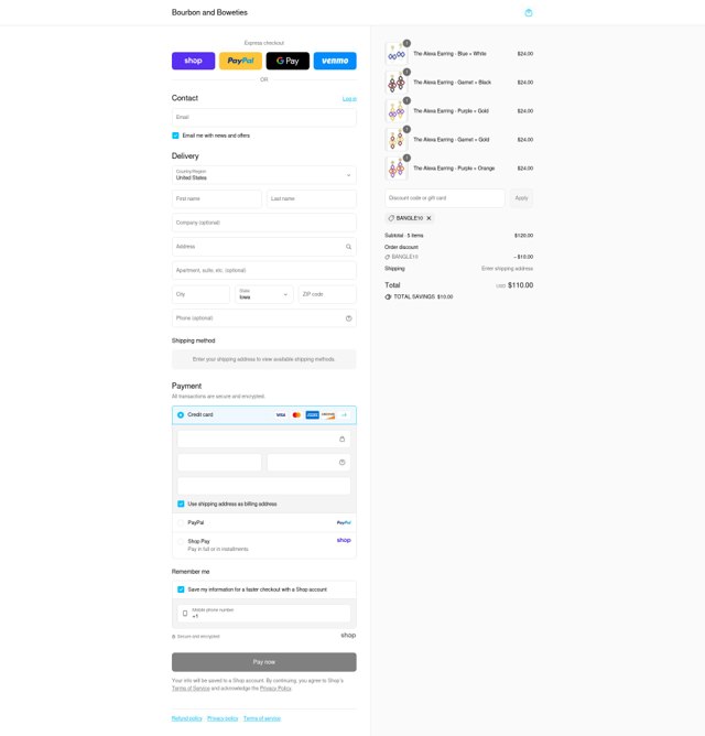 Bourbon and Boweties checkout page showing Bourbon and Boweties promo code box | Screenshot taken by SimplyCodes community member on Sep 4, 2025