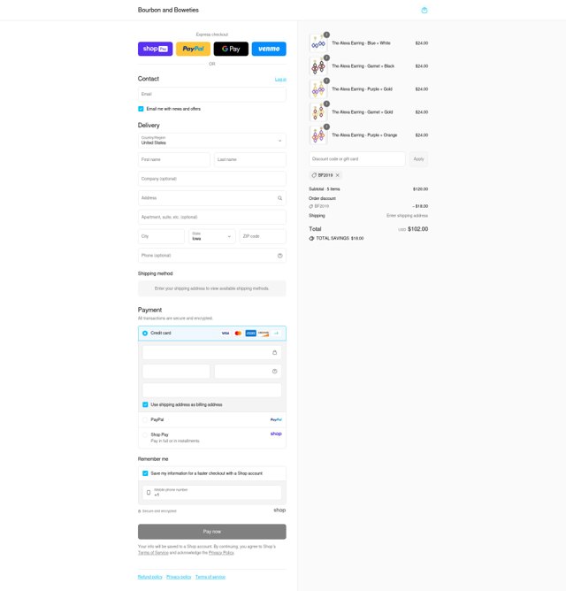 Bourbon and Boweties checkout page showing Bourbon and Boweties promo code box | Screenshot taken by SimplyCodes community member on Aug 27, 2025