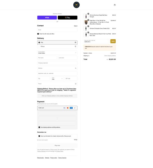 The Bourbon Concierge checkout page showing The Bourbon Concierge discount code box | Screenshot taken by SimplyCodes community member on Sep 12, 2025