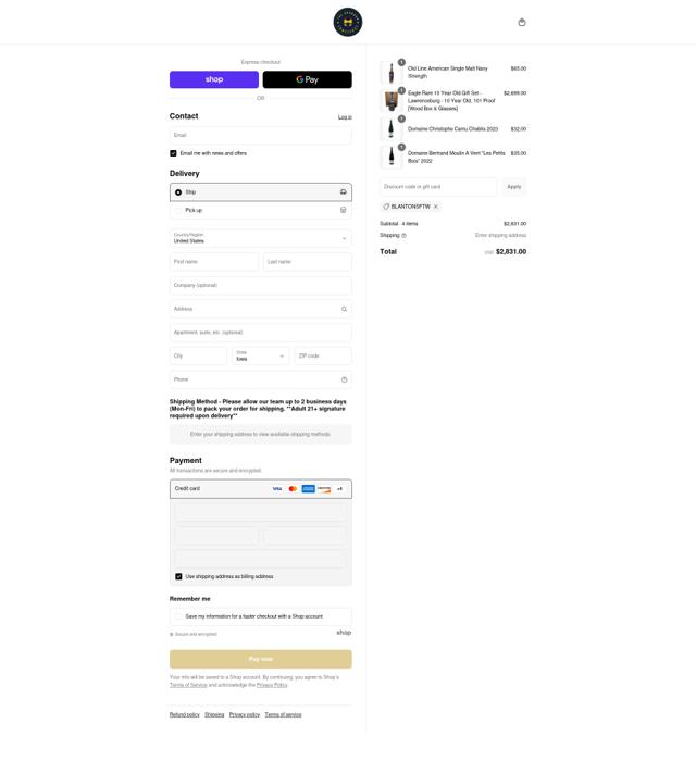 The Bourbon Concierge checkout page showing The Bourbon Concierge discount code box | Screenshot taken by SimplyCodes community member on Sep 8, 2025
