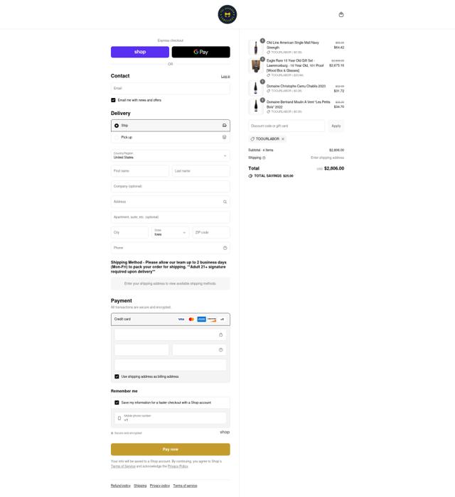 The Bourbon Concierge checkout page showing The Bourbon Concierge discount code box | Screenshot taken by SimplyCodes community member on Aug 31, 2025