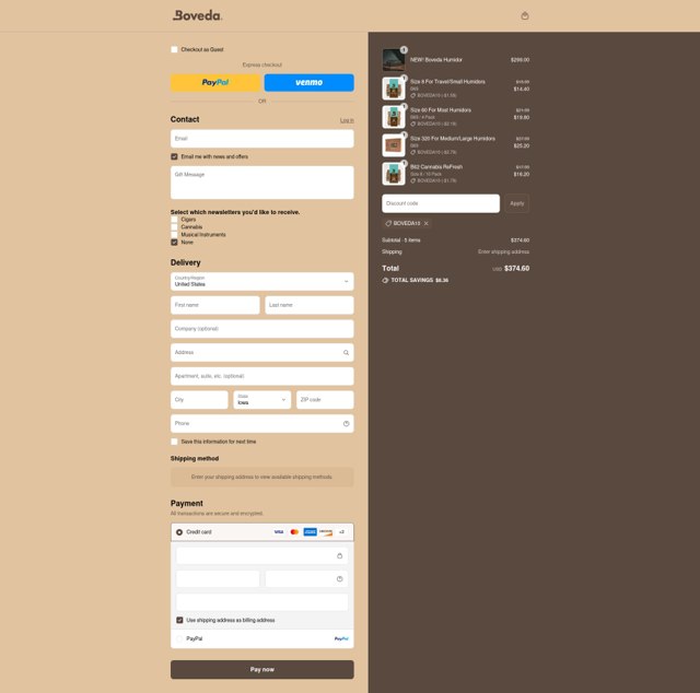 Boveda Store checkout page showing Boveda Store promo code box | Screenshot taken by SimplyCodes community member on Sep 8, 2025