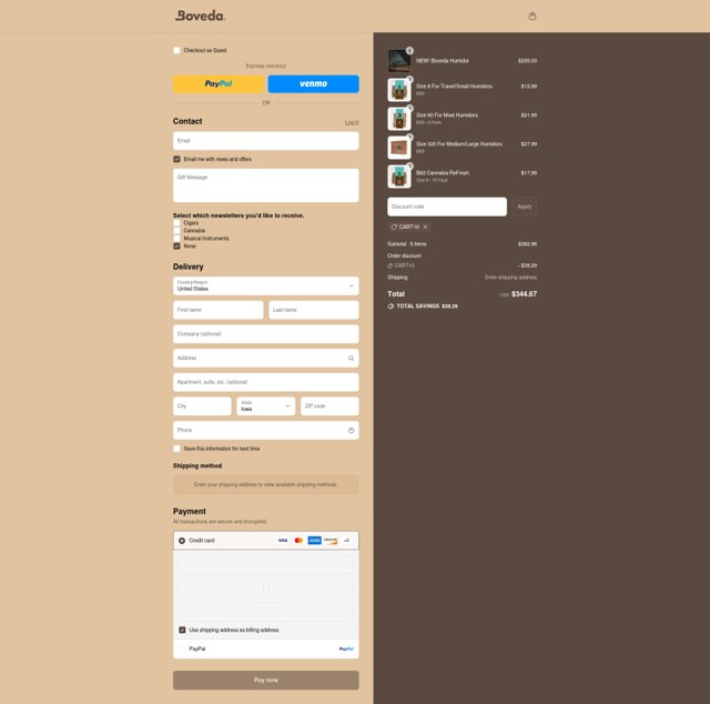 Boveda Store checkout page showing Boveda Store promo code box | Screenshot taken by SimplyCodes community member on Sep 4, 2025