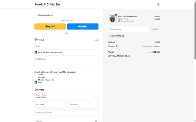 Boveda checkout page showing Boveda discount code box | Screenshot taken by SimplyCodes community member on Aug 3, 2025