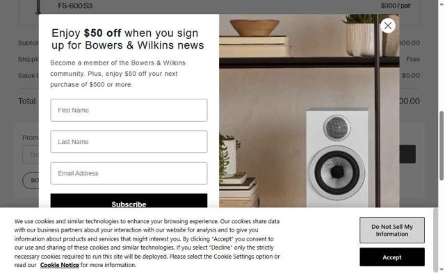 Bowers & Wilkins checkout page showing Bowers & Wilkins promo code box | Screenshot taken by SimplyCodes community member on Jul 18, 2025