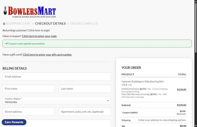 BowlersMart.com checkout page showing BowlersMart.com coupon code box | Screenshot taken by SimplyCodes community member on Jul 27, 2025