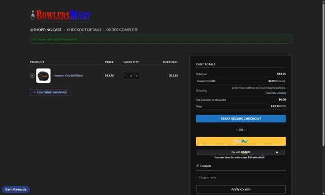 BowlersMart.com checkout page showing BowlersMart.com coupon code box | Screenshot taken by SimplyCodes community member on Jul 24, 2025