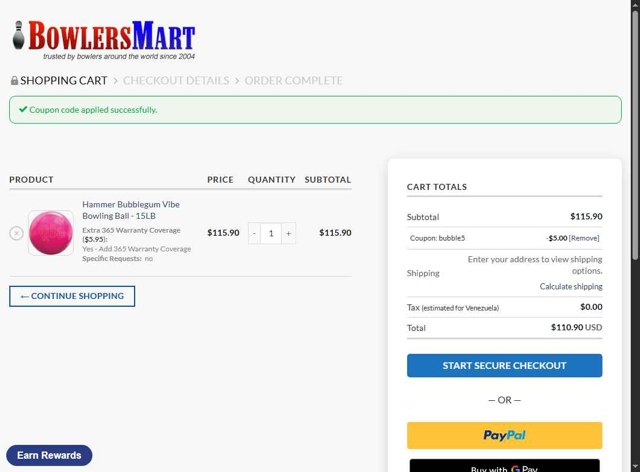 BowlersMart.com checkout page showing BowlersMart.com coupon code box | Screenshot taken by SimplyCodes community member on Aug 25, 2025
