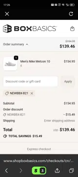 Box Basics coupon verification screenshot