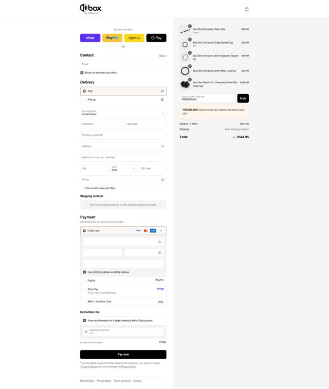 Box Components checkout page showing Box Components promo code box | Screenshot taken by SimplyCodes community member on Sep 15, 2025