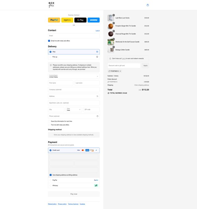 BoxFox checkout page showing BoxFox promo code box | Screenshot taken by SimplyCodes community member on Aug 27, 2025