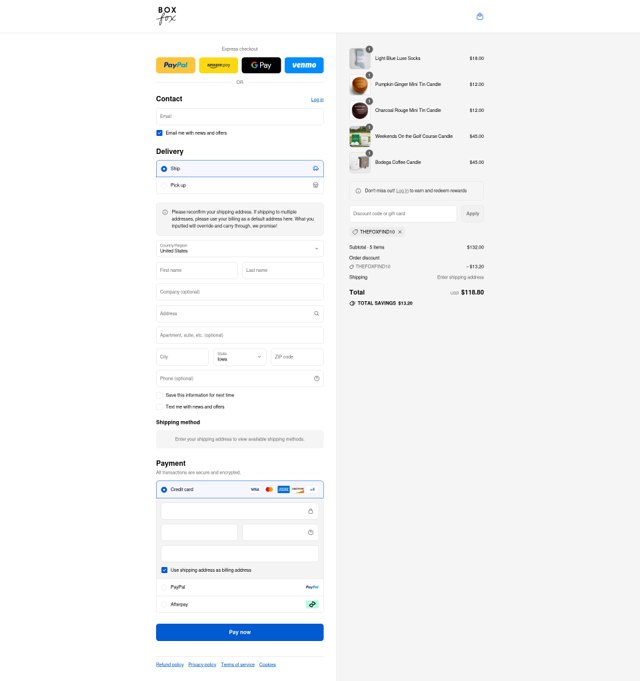 BoxFox checkout page showing BoxFox promo code box | Screenshot taken by SimplyCodes community member on Sep 4, 2025