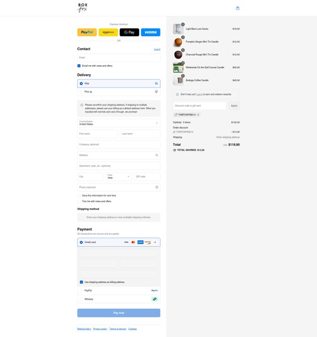 BoxFox checkout page showing BoxFox promo code box | Screenshot taken by SimplyCodes community member on Aug 27, 2025