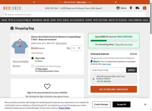BoxLunch checkout page showing BoxLunch promo code box | Screenshot taken by SimplyCodes community member on Aug 6, 2025