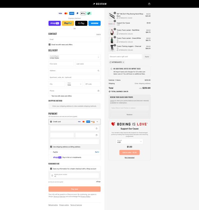 Boxraw checkout page showing Boxraw discount code box | Screenshot taken by SimplyCodes community member on Aug 12, 2025