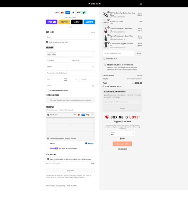 Boxraw checkout page showing Boxraw discount code box | Screenshot taken by SimplyCodes community member on Aug 9, 2025